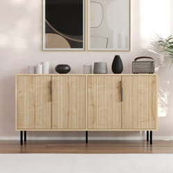 Buffet cannelé 4 portes aspect bois 150x75cm CIARO, Concept Usine