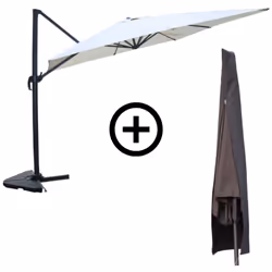 Bundle parasol rectangulaire 3x4m déporté rotatif écru en aluminium + housse Créez un espace ombragé élégant et fonctionnel e ...