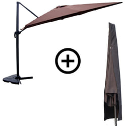 Bundle parasol rectangulaire 3x4m déporté rotatif marron aluminium + housse cesare