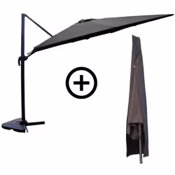 Bundle parasol rectangulaire 3x4m déporté rotatif gris en aluminium + housse Offrez à votre extérieur un espace ombragé raffi ...