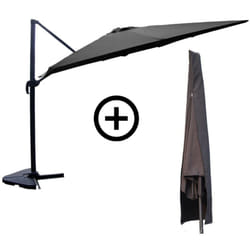 Bundle parasol 3x4m déporté rotatif gris + housse cesare