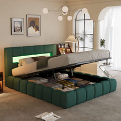 Lit Nuage Led Avec Coffre 180x200cm En Velours Vert Avec Tête De Lit Et Sommier Omaha