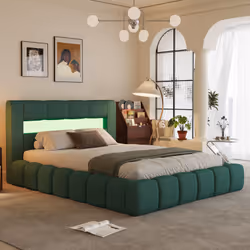 Lit Nuage Led Avec Coffre 180x200cm En Velours Vert Avec Tête De Lit Et Sommier Omaha - Vue supplémentaire 2