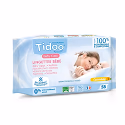 Tidoo Lingettes sans parfum au calendula bio X58, Lingette humide pour bébé, Testé dermatologiquement, Hypoallergénique