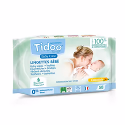 Tidoo Lingettes compostables au calendula bio et parfum naturel X58, Lingette humide pour bébé, Testé dermatologiquement, Hyp ...