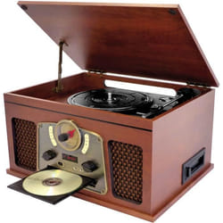 INOVALLEY RETRO10E-BTH-N - Chaine Hi-fi retro - Connectivite bluetooth, USB, Vinyles, CD, K7 audio, Radio FM, Aux-In - Bois viei