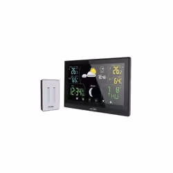 Prévision météo par icones Touches tactiles Radio-pilotée (Signal DCF) Fréquence de transmission RF : 433MHz Ecran couleur ré ...