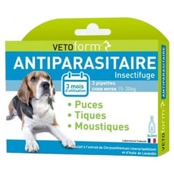 Vetoform Antiparasitaire Chien Moyen 15-30 Kg 3 Pipettes