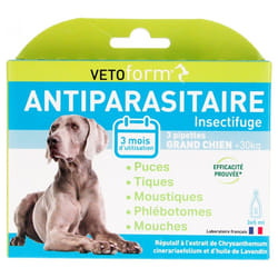 Vetoform Antiparasitaire Insectifuge Grand Chien 3 Pipettes