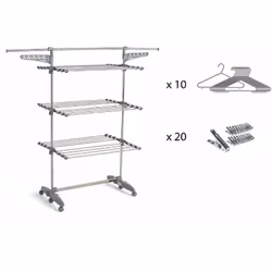 Étendoir à linge multifonction grande capacité avec 30 accessoires (20 pinces à linge inox+10 cintres incassables), entièreme ...