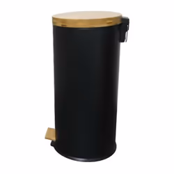 KITCHEN MOVE Poubelle de cuisine a pédale Forest - 30L - Noir mat - En acier inoxydable et bois en bambou avec seau - Facile  ...