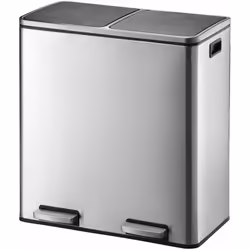 Poubelle de cuisine à pédale tri sélectif rectangulaire avec seau Capacité 60L (2 compartiments de 30L) modèle MAJOR en acier ...