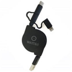 Watt&Co CA-USB-MLC-CT - Câble USB 2.0 rétractable vers Micro USB USB-C et Lightning adaptateur audio - video