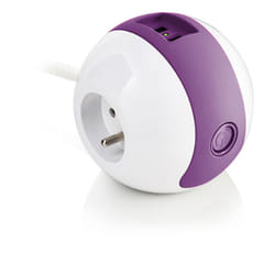 Watt&co - Multiprise Multimédia wattball 2P 16A + 1P 6A + usb 2,1A - Violette - Watt&Co