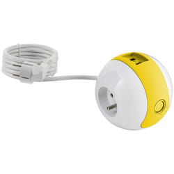 Watt&co - Multiprise Multimédia wattball 2P 16A + 1P 6A + usb 2,1A - Jaune - Watt&Co
