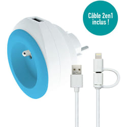 Watt&co - Prise Bewatt avec chargeur usb - bleu - Watt&Co