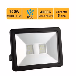 Projecteur LED 100W (Equiv. 800W) 8000 LM Blanc neutre (4000K) IP65 connexion en direct