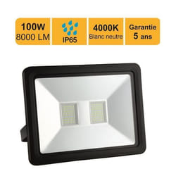 Projecteur LED 100W (Equiv. 800W) 8000 LM Blanc neutre (4000K) IP65 connexion en direct