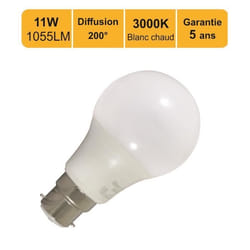Ampoule LED B22 11W 1055Lm 3000K - garantie 5 ans