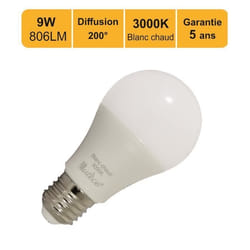 Ampoule LED - Marque - E27 9W 806Lm 3000K - Garantie 5 ans