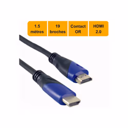 Câble HDMI 2.0 - 4K 60Hz - Haute Vitesse par Ethernet - 1.5m Une qualité d’image et de son exceptionnelle pour tous vos appar ...