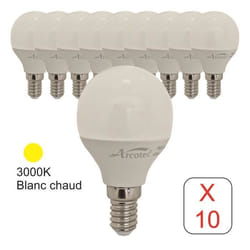 Lot de 10 ampoules LED E14 sphérique 49W 470Lm 3000K - garantie 2 ans