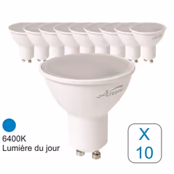 Lot de 10 ampoules LED GU10 49W - 120° - 400Lm 6400K - garantie  2 ans