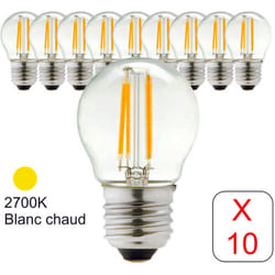 Lot de 10 ampoules led filament E27 sphérique 4W 470Lm 2700K - garantie 2 ans