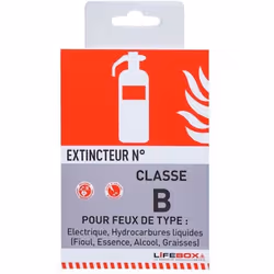 Informe de la présence et des caractéristiques des extincteurs. Prêt à être collé au mur. En PVC.