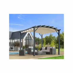 Habrita Foresta - Pergola arche structure mixte aluminium/acier gris anthracite 11,22 m2 toiture écru 140 gr/m2 - PER3433GE L ...