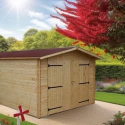 Habrita - Garage Dorna Double Pente 20,97 m² – Épicéa Massif 28 mm – Plaques Ondulées Bitumées – Sans Plancher