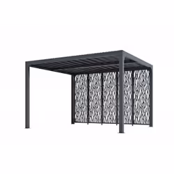 Habrita Foresta - Pergola bioclimatique aluminium 10,8m2 avec 5 panneaux moucharabieh gris pour côté 3,60m Décorer l’espace f ...