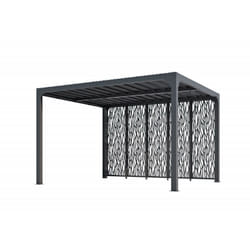 Pergola bioclimatique Habrita Foresta PER 36M30 BI aluminium 10,8m2 avec 5 panneaux moucharabieh gris pour côté 3,60m