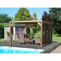 HABRITA Pergola en sapin traité très haute température à 215°C - Fermeture - Toit + paroi latéral - 341 x 313 cm