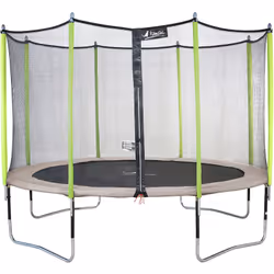Trampoline de jardin 426 cm + filet de sécurité jumpi Taupe/Vert 430. Trampoline certifié par le critt sport & loisirs - Kangui