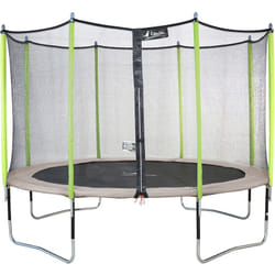 Trampoline de jardin 426 cm + filet de sécurité jumpi Taupe/Vert 430. Trampoline certifié par le critt sport & loisirs - Kangui