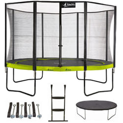 Trampoline de jardin rond 430 cm + filet + échelle + bâche + kit ancrage punchi Vert 430 - Kangui
