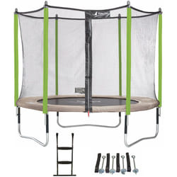 Trampoline de jardin 305 cm + filet de sécurité + échelle + kit d'ancrage jumpi Taupe/Vert 300 - Kangui