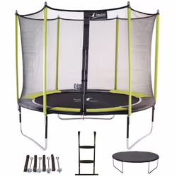 Trampoline 305 cm + filet + échelle + bâche + kit d'ancrage JUMPI Vert/Noir 300