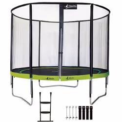 Trampoline  305 cm + filet + échelle + kit d'ancrage PUNCHI Vert 300