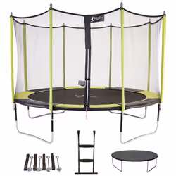 Trampoline 365 cm + filet + échelle + bâche + kit d'ancrage JUMPI Vert/Noir 360