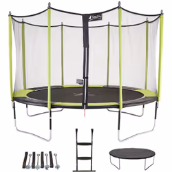 Trampoline 430 cm + filet + échelle + bâche + kit d'ancrage JUMPI Vert/Noir 430