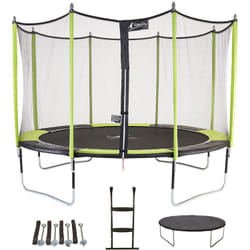 Trampoline 430 cm + filet + échelle + bâche + kit d'ancrage JUMPI Vert/Noir 430