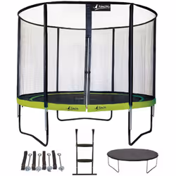 Trampoline de jardin rond 305 cm + filet + échelle + bâche + kit ancrage punchi Vert - Kangui