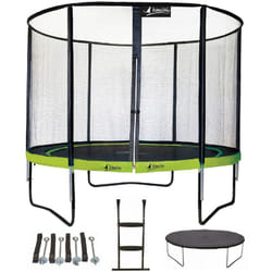Trampoline de jardin rond 305 cm + filet + échelle + bâche + kit ancrage punchi Vert - Kangui