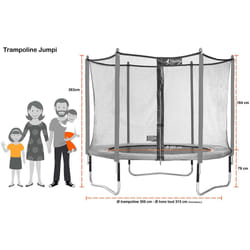 Trampoline 305 cm + filet de sécurité + échelle JUMPI Taupe/Vert 300