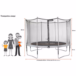 Trampoline 360 cm + filet de sécurité + échelle JUMPI Vert/Noir 360
