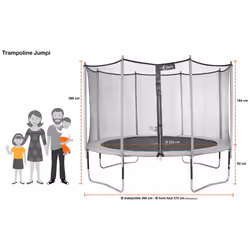 Trampoline 360 cm + filet de sécurité + échelle JUMPI Taupe/Vert 360