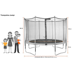 Trampoline 360 cm + filet de sécurité + échelle JUMPI Taupe/Vert 360