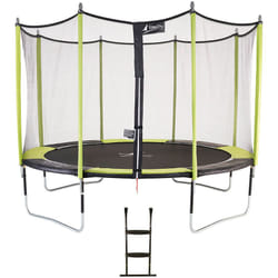 Trampoline de jardin 426 cm + filet de sécurité + échelle jumpi Vert/Noir 430 - Kangui